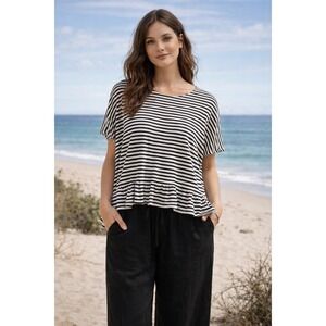 Free People Beach Striped Black and White Short Sleeve Ruffle Top Size‎ XS Boho